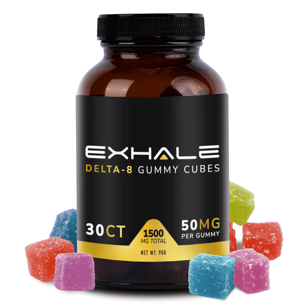 exhale d8 gummies 1500mg with spilled cubes