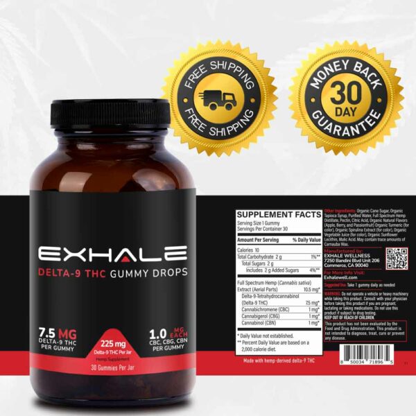 Exhale Gummy Drops Ingredient List Free Shipping 30 day money back guarantee