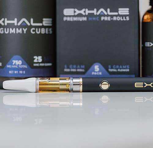 exhale vape hhc products in background