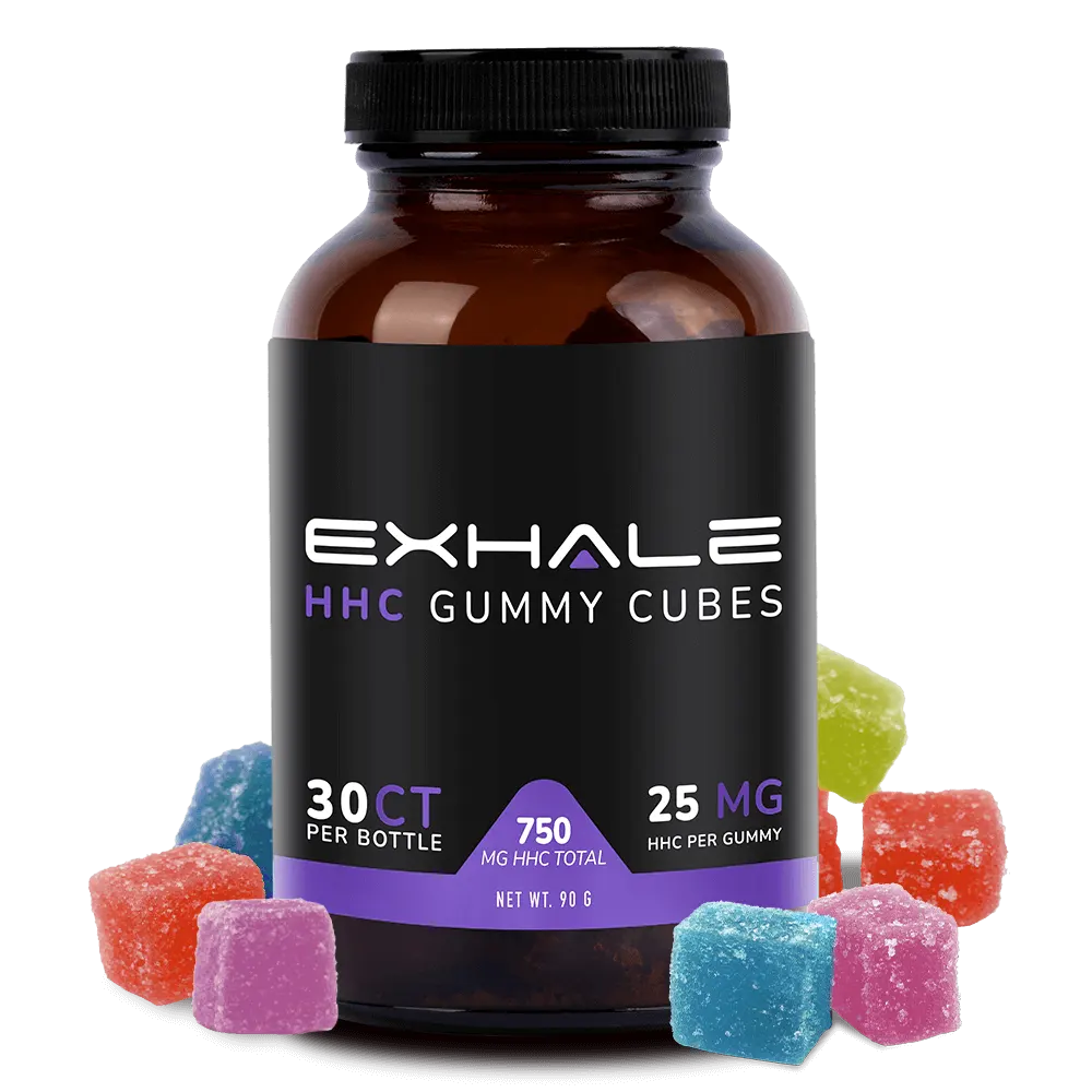 EX-HHC-Gummy Cubes-750-Spillover-Mockup Sized Exhale HHC 750mg gummies cubes spillover