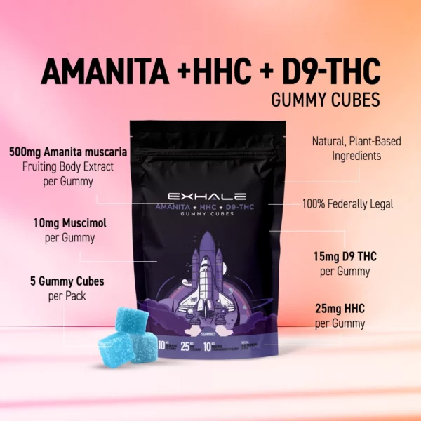 D9 + HHC + Amanita gummies - Exhale Wellness 5 pack gummies mylar bag