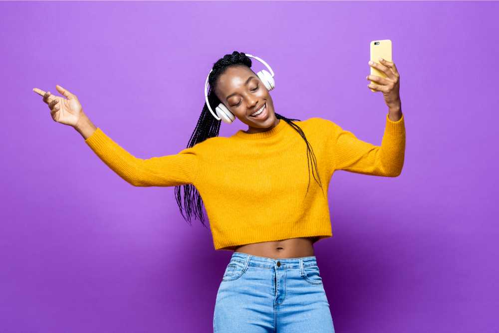 happy woman listening to music