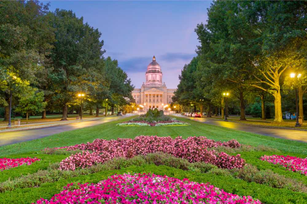 kentucky state capitol with garden in foreground