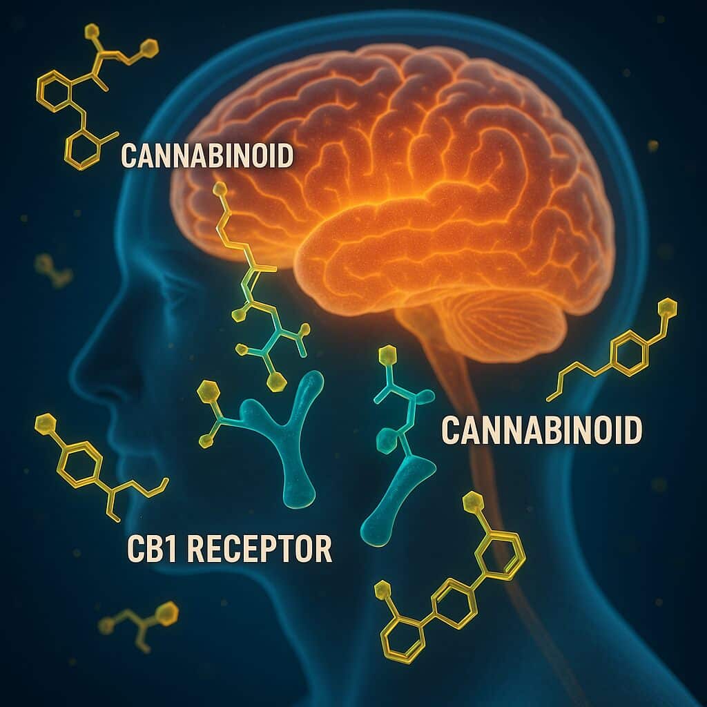 illustration of ecs cb1 and cb2 receptors sideview of head