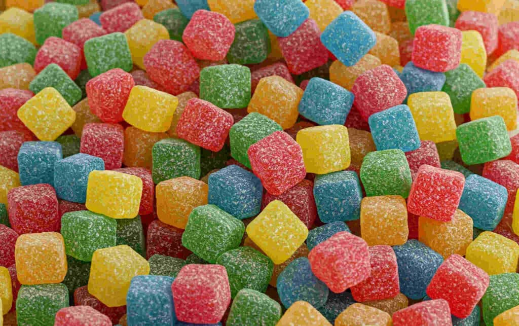 pile of colorful gummy cubes