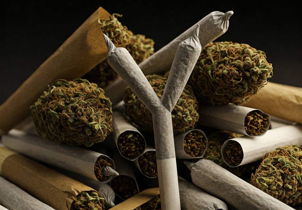 various types of cannabis joints piled together