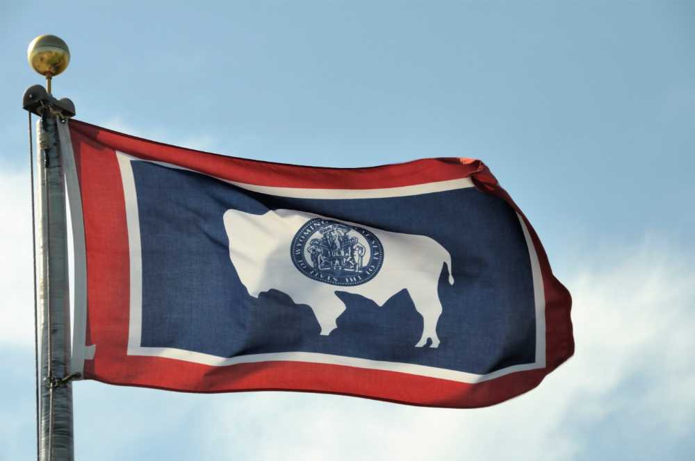 wyoming state flag billowing in wind
