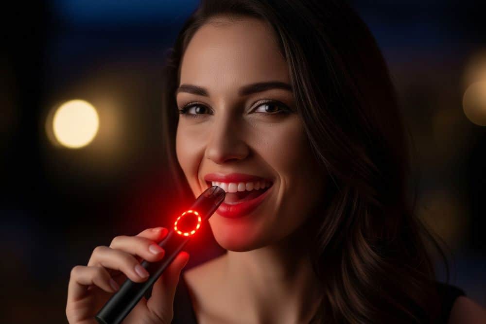 woman vaping red blinker hit vape