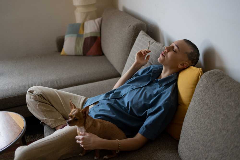 women relaxing at home smoking