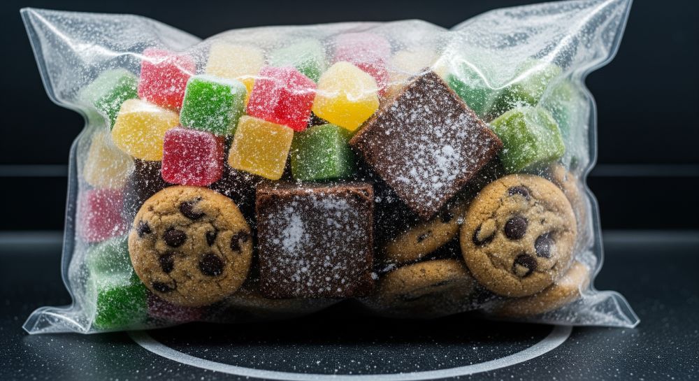 frozen bag of cannabis gummy cubes brownies and cookies
